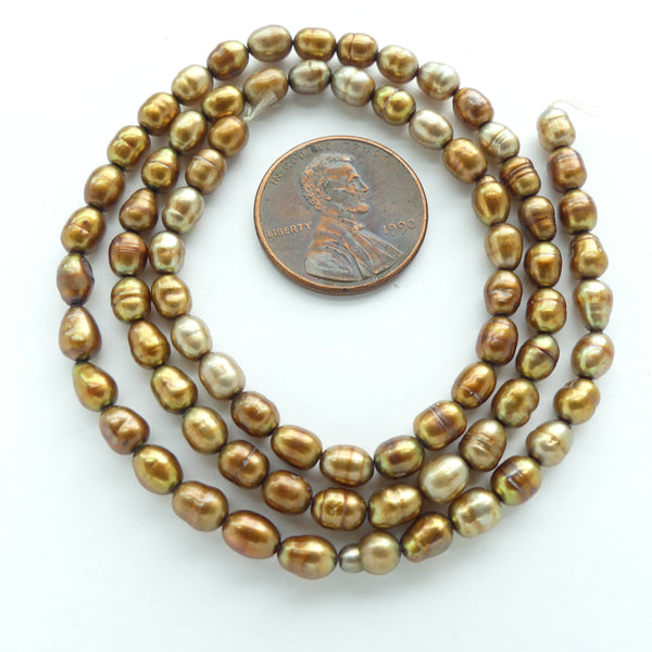 Pearls, Bronze, Oval Shape, 5x4mm on 16-inch Strand