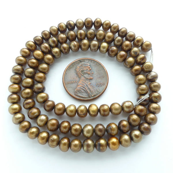 Pearl, Bronze, Button Shape, 3x5mm on 16-inch Strand