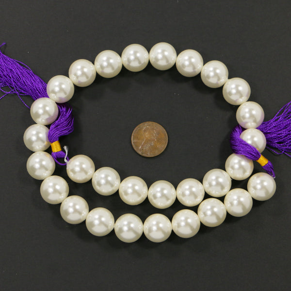 Shell Pearls, Cream, Round, 14mm Diameter, Sold in Sets of 6 Beads