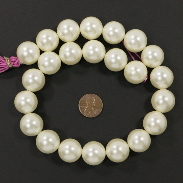 Shell Pearls, Cream, Round, 18mm on 16-inch Strand
