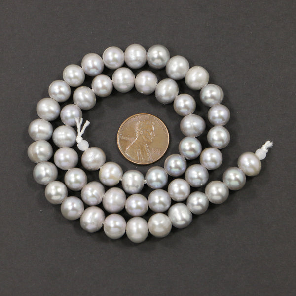 Pearls, Silver, Round Shape, 8mm on 16-inch Strands, Large Hole