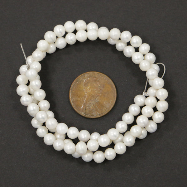 Pearls, White, Round Shape, 5x5mm on 15 1/2-inch Strands