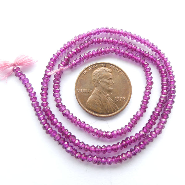 Garnet, Rhodolite, Faceted Rondelles 1x2mm on 15-inch Strands