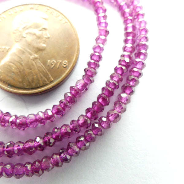 Garnet, Rhodolite, Faceted Rondelles 1x2mm on 15-inch Strands