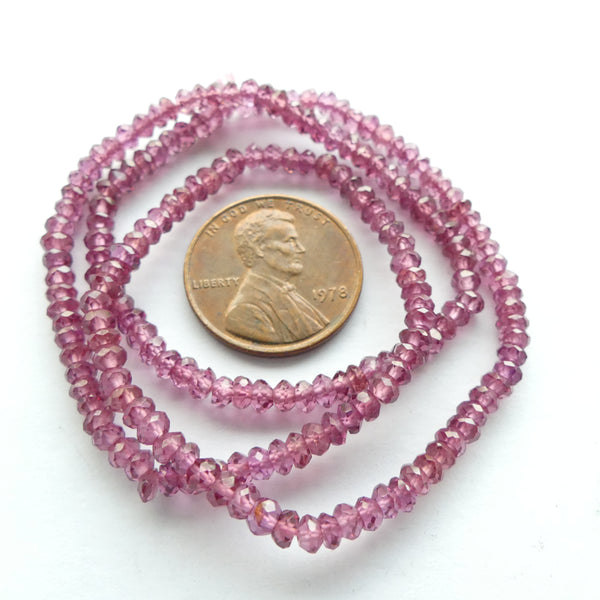 Garnet, Rhodolite, Faceted Rondelles 2x3mm on 15-inch Strands