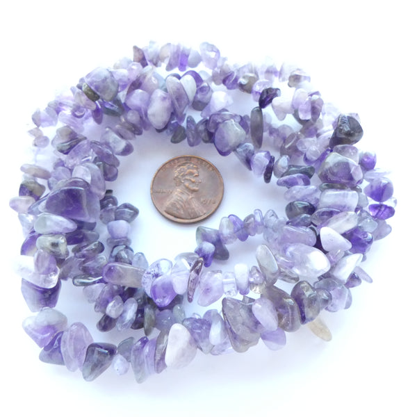 Amethyst Chips, Mix of Light and Dark 7-12mm on 35-inch Strand
