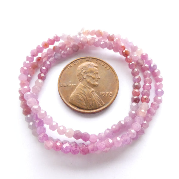 Sapphire, Pink Faceted Round 2mm Beads on 14-inch Strands
