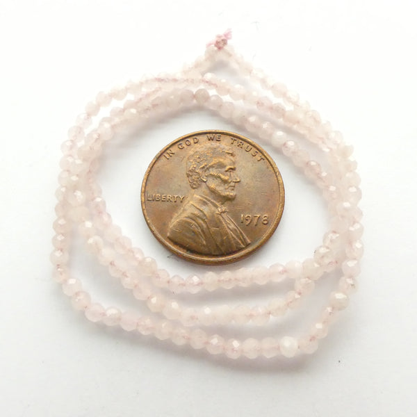 Rose Quarz, Faceted Round 2mm Beads on 14-inch Strands