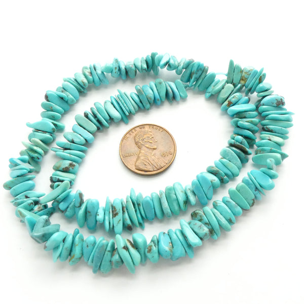 Turquoise, Chips, Small Chips, 4-8mm Diameter on 16-inch Strands