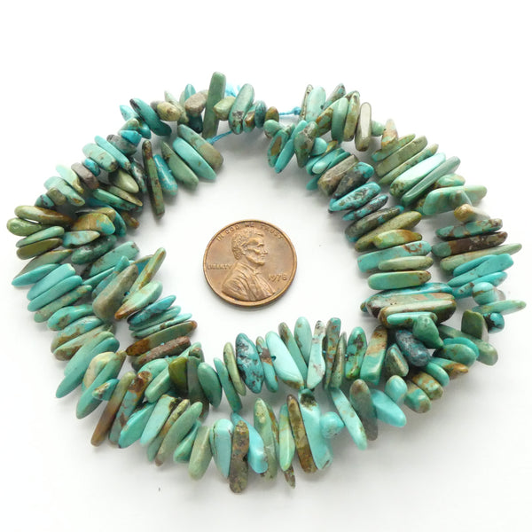Turquoise, Sticks, Center Drilled, 3x10-12mm on 16-inch Strand