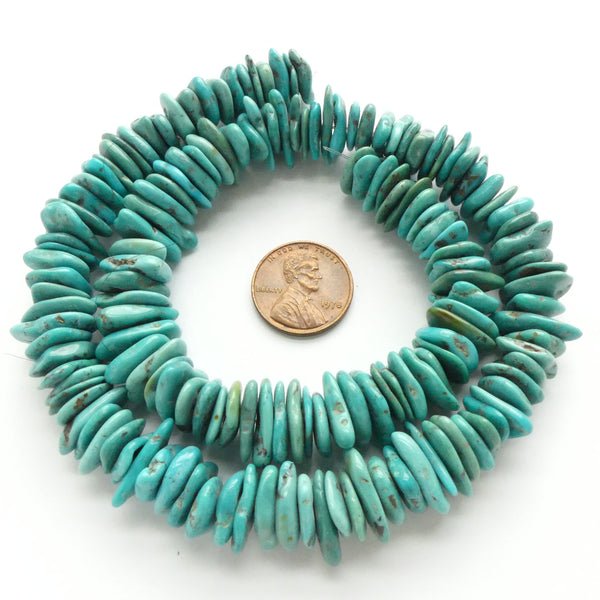 Turquoise, Slices, Natural, Thin Irregular on 16-inch Strand