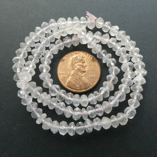 Rose Quartz, Faceted Rondelles, 5mm on 15-inch Strand
