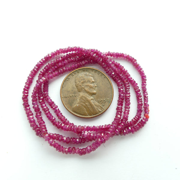 Ruby, Natural Micro-Faceted Beads on 16-inch Strands
