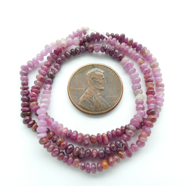 Ruby, Natural, 2mm Hand-Cut Irregular Rondelles in Full Range of Colors, 15-inch strand