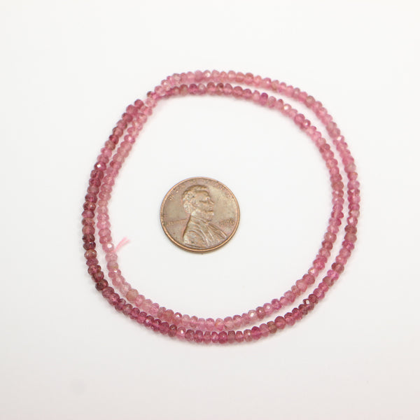 Tourmaline, Pink Light to Dark, Faceted Rondelles 1x2mm on 15-inch Strands