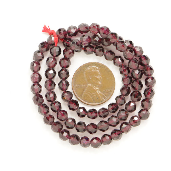 Garnet, Faceted Round 5mm on 15-inch Strand