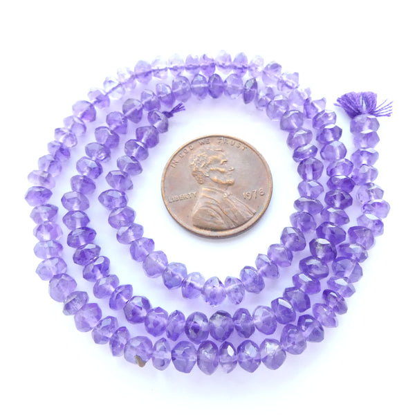 Amethyst Faceted Rondelles, 4x5mm Medium Color on 16-inch Strand