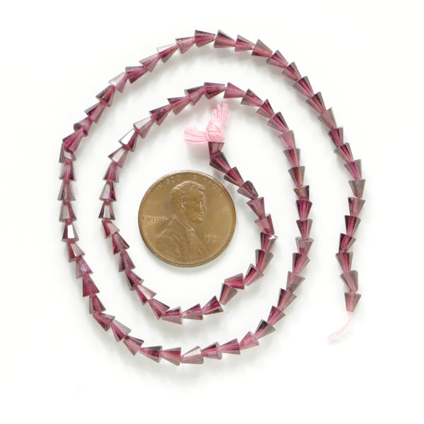 Garnet, Faceted Cones, Tiny 4mm Long by 3mm Wide at Base, 13.5-inch Strand