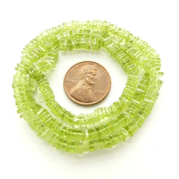 Peridot, Square Slices 2x4mm on 16-inch Strand