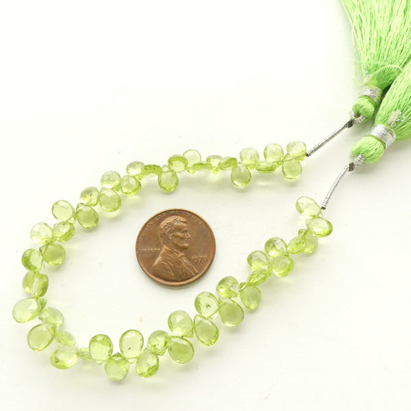 Peridot, Faceted Briolettes, 5x7mm on 6.5-inch Strand