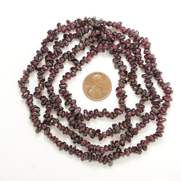 Garnet, Chips, Tumbled 3x4 to 4-6mm Irregular on Long 34-inch Strand