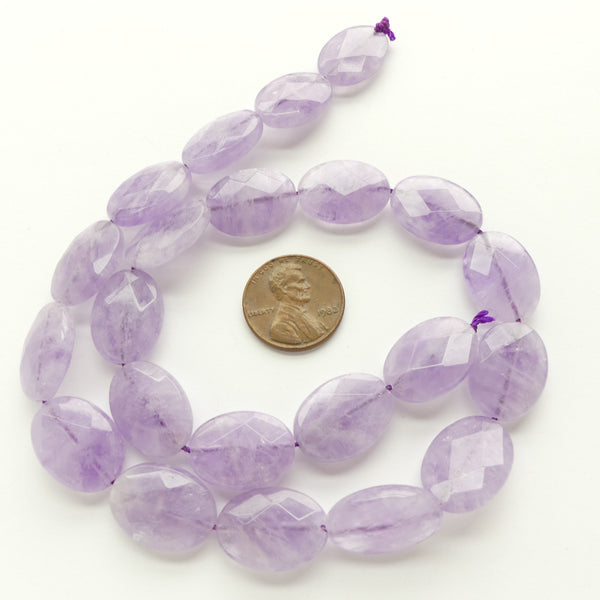Amethyst, Faceted Flat Ovals, 18x12mm on 16-inch Strands