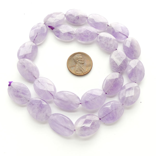 Amethyst, Faceted Flat Ovals, 18x12mm on 16-inch Strands