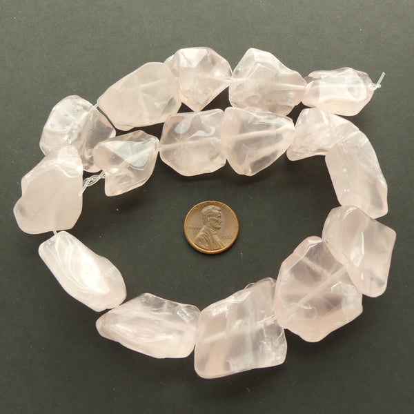 Rose Quartz, Freeform Chunks about 25x20mm on 16-inch Strand