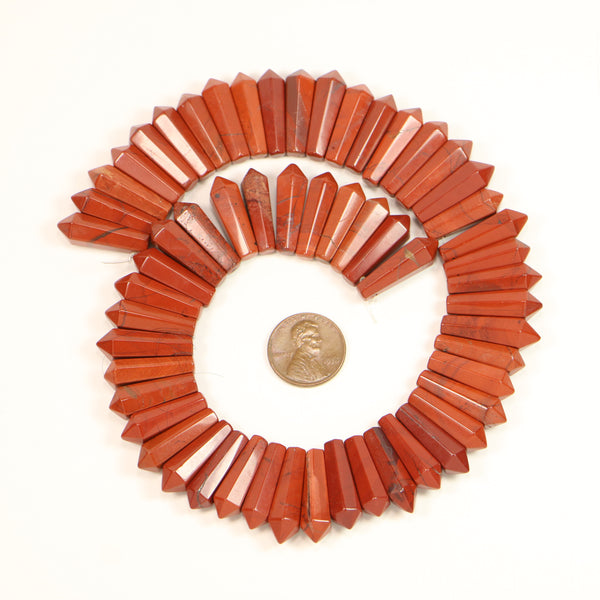 Red Jasper, Faceted Drops 22mm Long, on 16-inch Strands