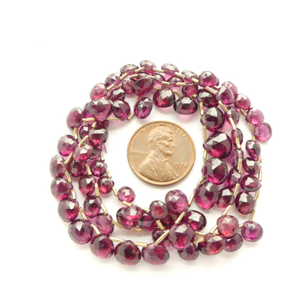 Garnet, Faceted Briolettes Graduated 4-8mm on 17-inch Strand