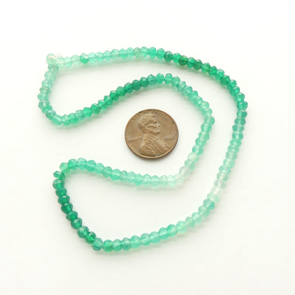 Onyx, Dyed Green, Faceted 4mm Graduated Dark to Light on 16-inch Strand