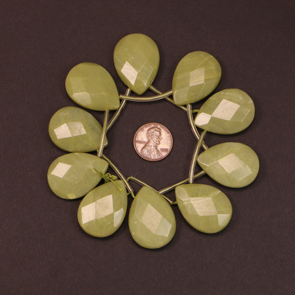 Olive Jade, Faceted Large Teardrop Shapes, 22x30mm, Sold Individually