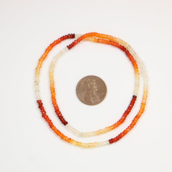 Fire Opal, Ombre, Faceted Mini Rondelle, 1x2mm on 16-inch Strands