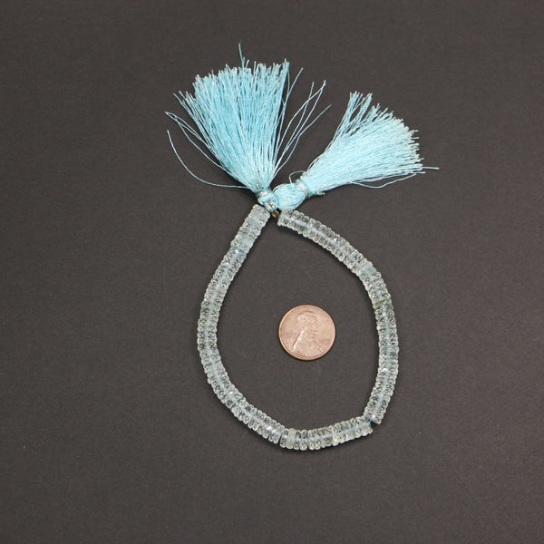 Aquamarine, Faceted Slices 2x6mm on 8-inch Strands with Tassels