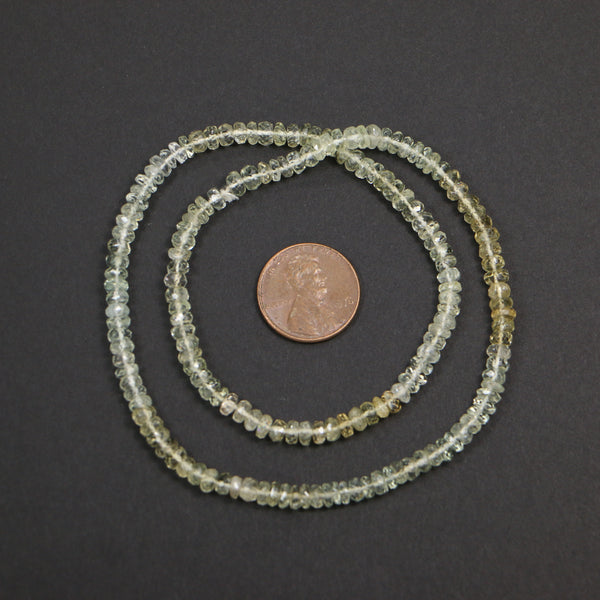 Aquamarine, Faceted Rondelles 2x4mm on 15-inch Strand, Very Light Color