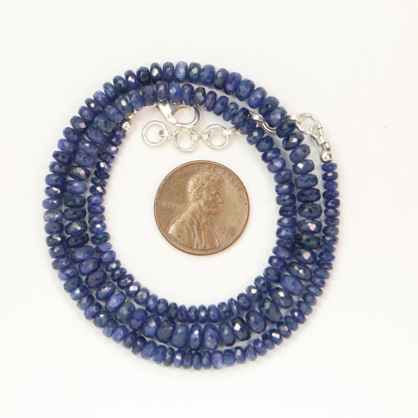 Sapphire, Natural Blue Faceted, Graduated Strand 2-7mm, 16-inches long