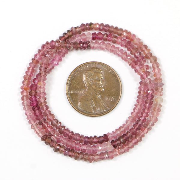 Tourmaline, Pink and Violet, Faceted Rondelles 1x2mm, 14-inch Strand of Graduated Colors