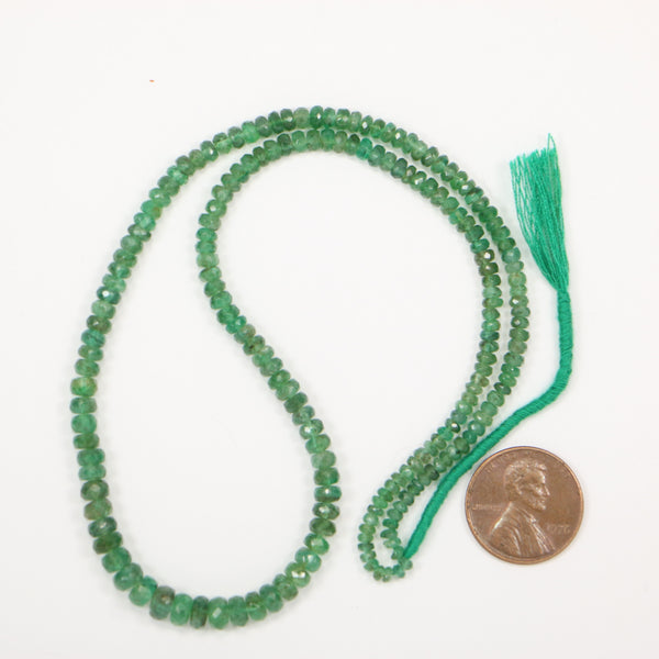 Emerald, Natural Faceted Rondelles on Graduated Strand 1-5mm, 16-inches long
