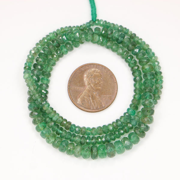 Emerald, Natural Faceted Rondelles on Graduated Strand 1-5mm, 16-inches long