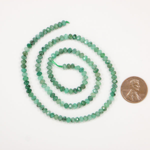 Emerald, Natural Faceted Round Beads, 4mm Various Tints and Shades of Green on 16-inch Strand