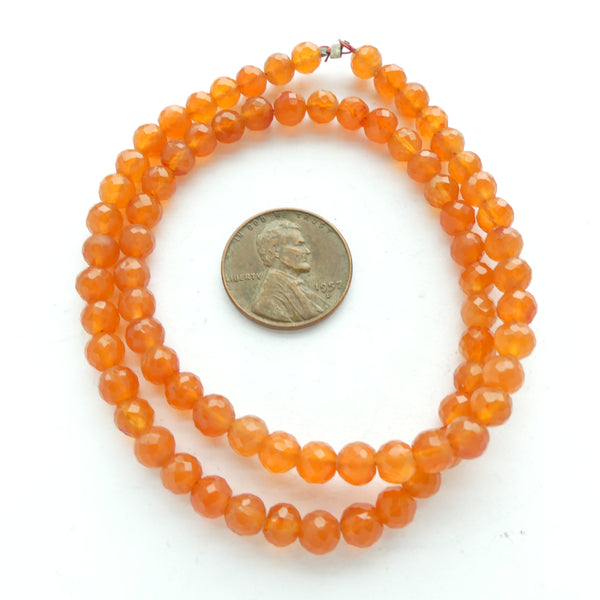 Carnelian, Faceted Round, 5mm. on 14-inch Strands