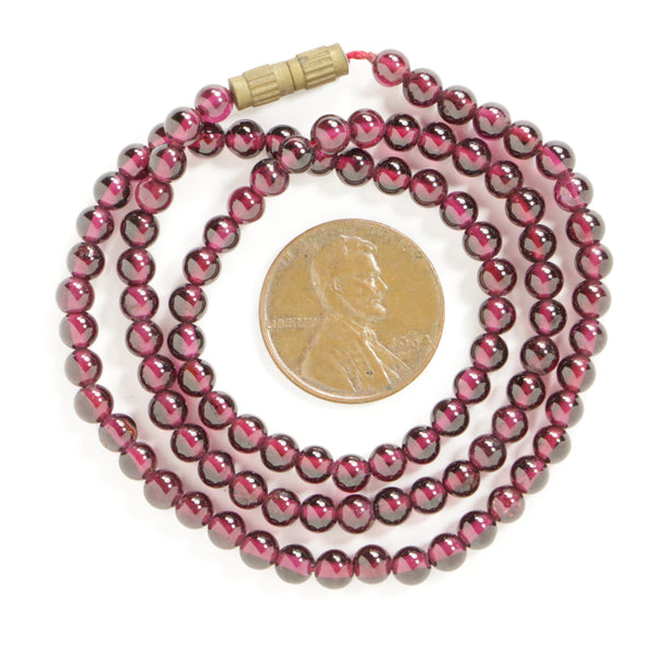 Garnet, Round, 4mm on 15.5-inch Strand with Clasp