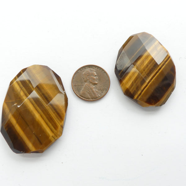 Tiger Eye, Large Freeform Oval Flat Faceted Shapes, Approx 30x40mm, Sold Individually