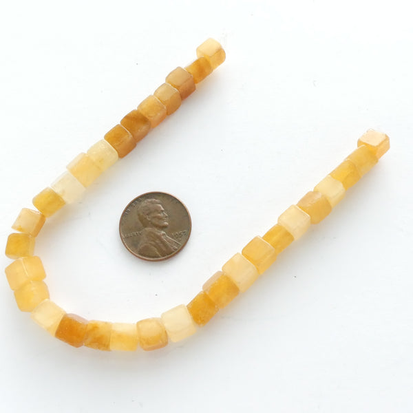 Yellow Jade, Cubes, 6x6mm on Short 8-inch Strand