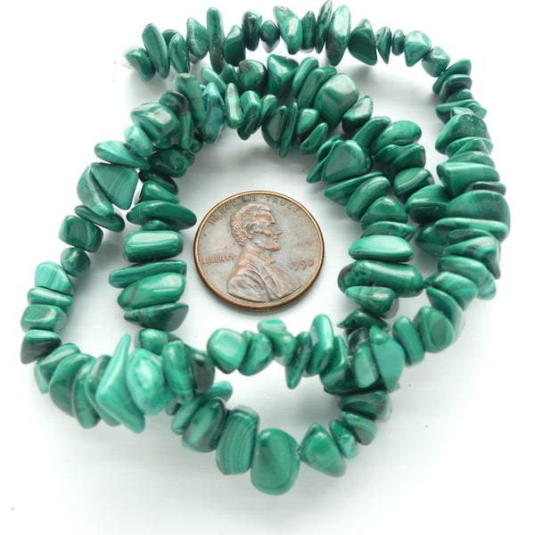Malachite Chips, 8mm on 16-inch Strands