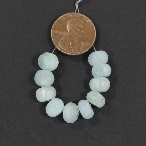 Aquamarine, Faceted Rondelles about 6x9mm, Sold in Sets of 10 Beads