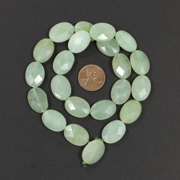 New Jade, Faceted Flat Ovals, 20x12mm, Medium Green on 16-inch Strands