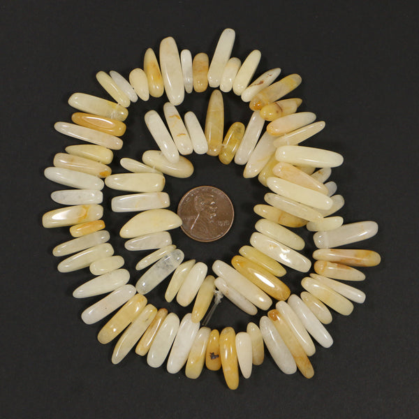 Yellow Jade, Sticks 10-20mm long Top Drilled,  on 16-inch Strands