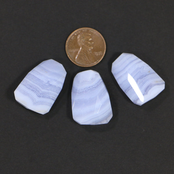 Blue Lace Agate (aka Blue Chalcedony) Faceted Freeform Trapezoidal Shapes, Sold Individually