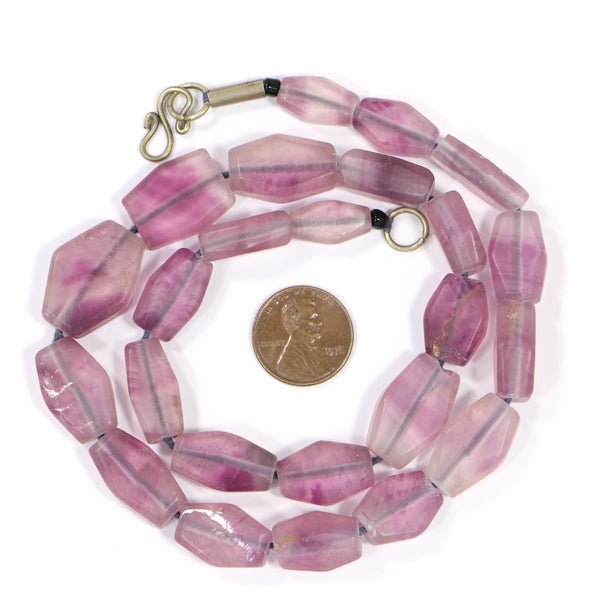 Fluorite, Rare All Purple Color, Matte Graduated Faceted Diamond Shapes on 17-inch Strand
